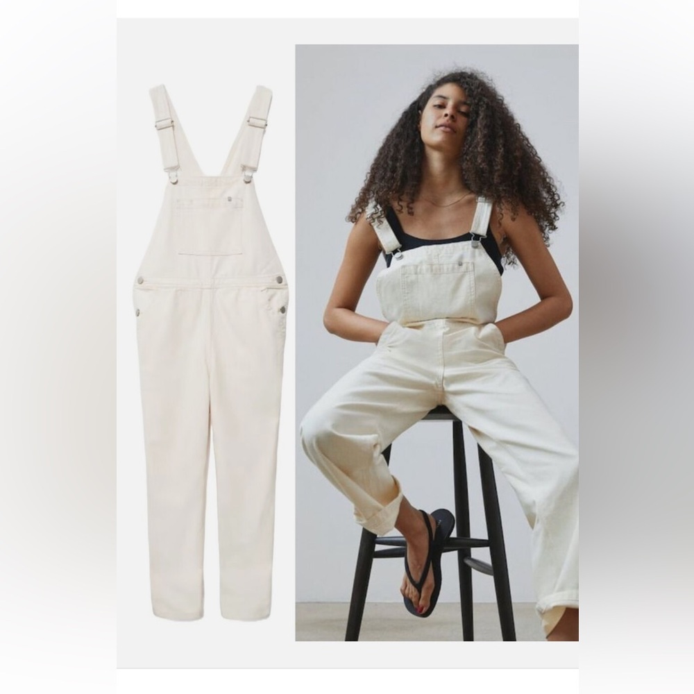 Everlane // bone colored denim overalls